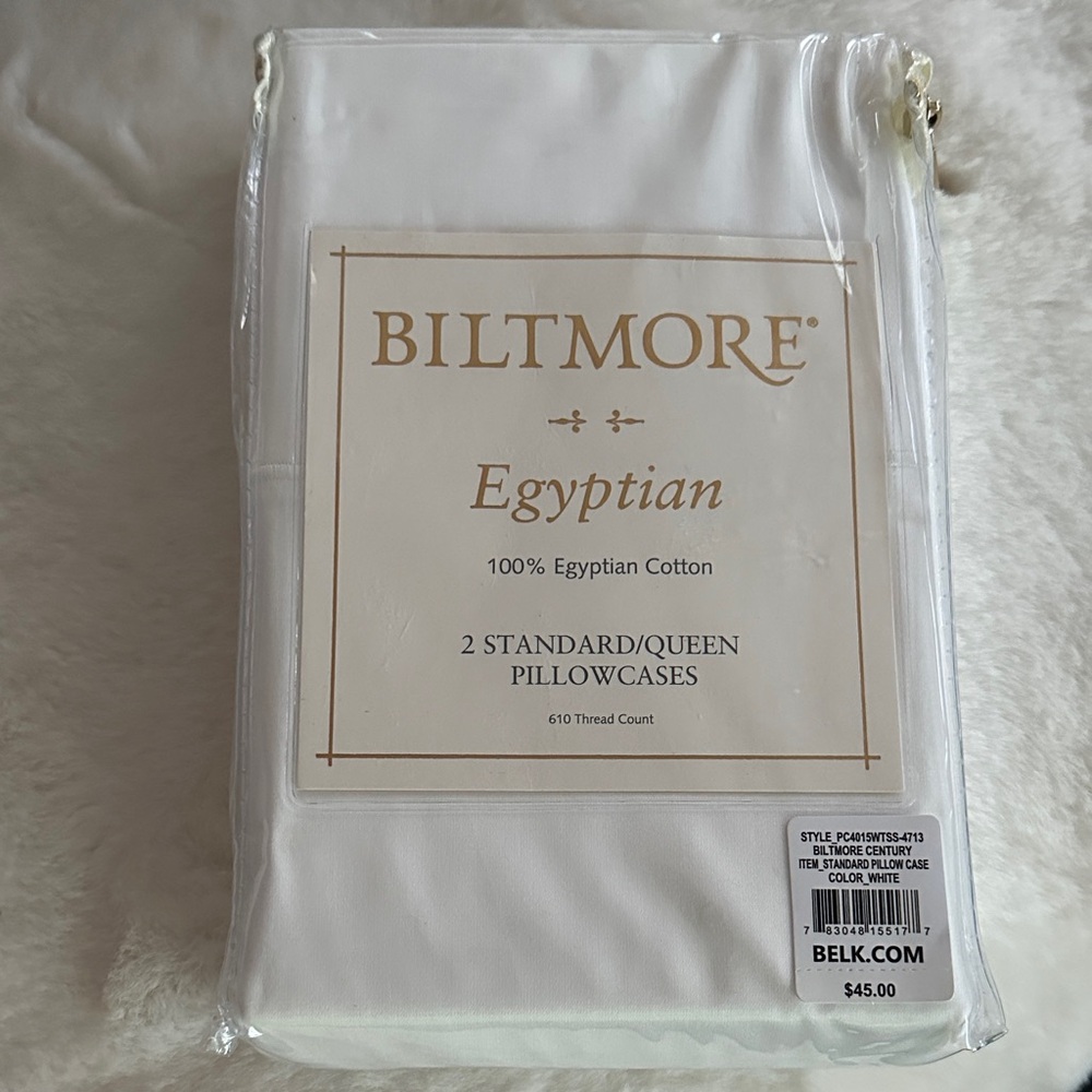 NWT Egyptian Cotton Standard/Queen Pillowcases - Elegant White